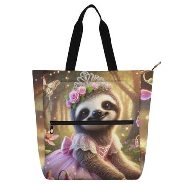 Imagem de Linda bolsa floral de princesa preguiça para trabalho, lona, praia, livros, bolsa com zíper, bolsas de viagem, presentes para amantes de livros