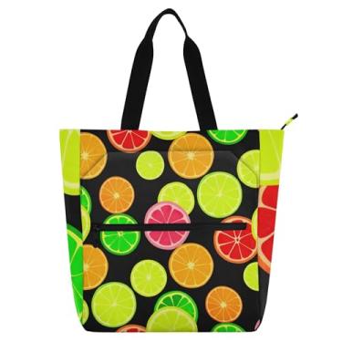 Imagem de GAIGEO Sacolas femininas coloridas com fatias de frutas cítricas para trabalho, bolsa escolar com zíper, presente fofo para amantes de livros