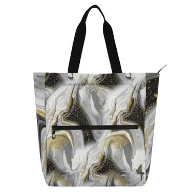 Imagem de GAIGEO Bolsa feminina abstrata marmorizada fluindo preta para trabalho, lona, praia, livro, bolsa carteiro com zíper e compartimentos