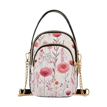 Imagem de Bolsa tiracolo feminina tradicional escocesa com azulejo tartan, bolsa transversal pequena, bolsas transversais femininas, Flores vermelhas e rosa - 2, One Size