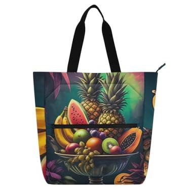 Imagem de GAIGEO Bolsa feminina vibrante de frutas exóticas, bolsa de trabalho, lona, praia, livros, zíper, bolsas infantis fofas com compartimentos