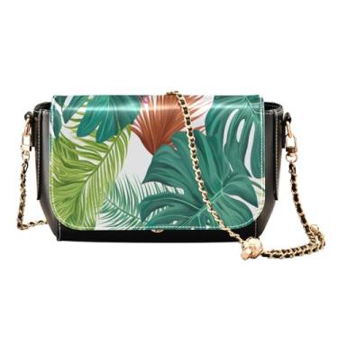 Imagem de Laranjas em uma bolsa transversal de couro amarela para mulheres, bolsas de couro para mulheres bolsa transversal, Folhas tropicais em branco - 2, One Size