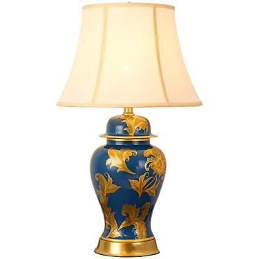 Imagem de Abajur de mesa de porcelana fabricado em Jingdezhen, estilo chinês, com pintura, ideal para cabeceira, quarto ou sala de estar. Grande abajur de cerâmica oriental para mesa de centro ou escr