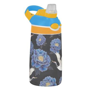 Imagem de Garrafa de água de 473 ml com canudo para crianças, meninas, meninos, 473 ml, garrafa de água esportiva reutilizável à prova de vazamento, copo infantil portátil, alça de transporte, guindastes