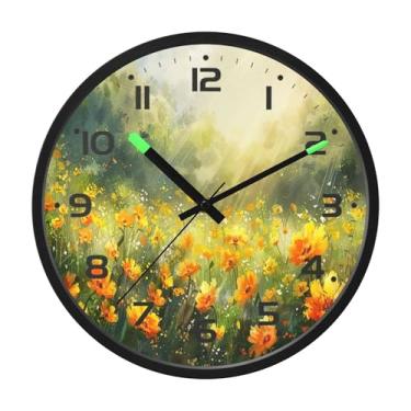 Imagem de SEHANY Herb Wildflower Relógio de parede silencioso sem tique-taque relógio redondo operado por bateria 30 cm controle de som luz noturna relógios de parede para sala de estar, cozinha, quarto