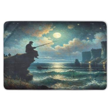 Imagem de Almofadas protetoras de colchão azul lua de pesca noturna, laváveis, almofadas à prova d'água, almofadas de cama para idosos