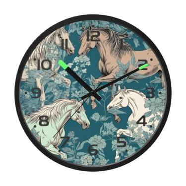 Imagem de SEHANY Relógio de parede artístico majestoso cavalos silencioso, sem tique-taque, relógio redondo operado por bateria, controle de som, luz noturna, relógios de parede para sala de estar, cozinha