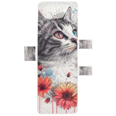 Imagem de Capa de toalha de cadeira de sala de estar de flor de gato em aquarela capa de cadeira de piscina espreguiçadeira costeira 203 x 76 cm