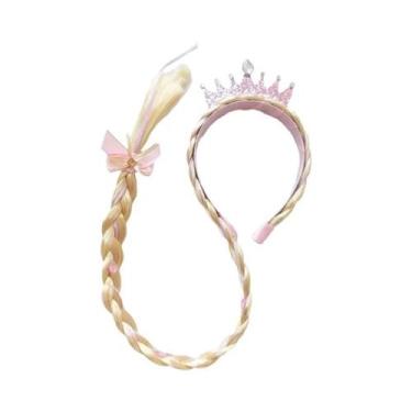 Imagem de Tiara De Princesa Com Flores Para Meninas, Peruca Longa Com Trança, Fa