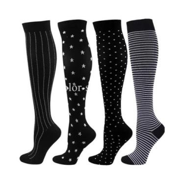 Imagem de Meias De Compressão Unissex 4 Pares Para Esportes, Corrida, Caminhada,