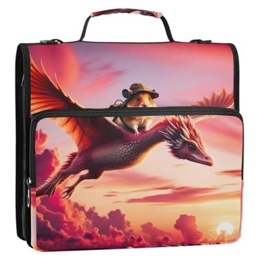 Imagem de Organizador de fichário fofo com dragão de pato, engraçado, 3 anéis, 3 anéis, bolsa para fichário do ensino médio com alça, suporte para 500 folhas