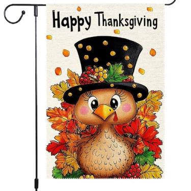 Imagem de Feliz Dia de Ação de Graças Bandeira de Jardim Outono Abóboras Peru Bandeiras de Jardim 30 × 45 cm Serapilheira Dupla Face Sazonal Exterior Pequena Vertical Casa de Fazenda Rústica Pátio Jardim Jardim