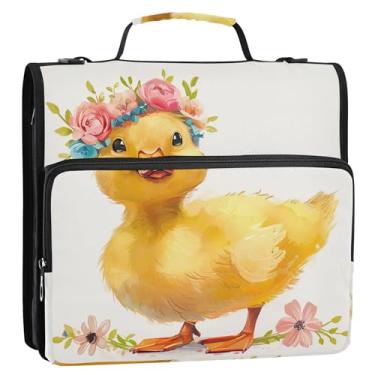 Imagem de Coroa de flor de pato amarelo, fichários de 3,8 cm com zíper e 3 anéis, bolsa organizadora com alça para carteira escolar, suporte de 500 folhas