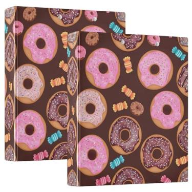 Imagem de Fichários de 3 anéis rosa marrom donuts doces 3,8 cm, 200 folhas, pastas portáteis para cadernos, fichário de escritório, 31,5 x 27 x 6 cm, 1 pacote