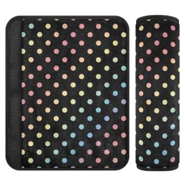 Imagem de Forro de cinto de segurança de flanela macia de bolinhas coloridas arco-íris para crianças com enchimento de algodão - Fecho de fita mágica ajustável para carros, bolsas