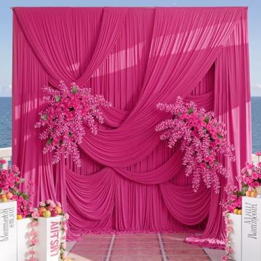 Imagem de PartyVillage Cortina de fundo rosa choque de 6 m × 4 m para festas de casamento, 4 painéis sem vincos de poliéster fúcsia de 3,8 m de comprimento, pano de fundo para fotos de aniversário