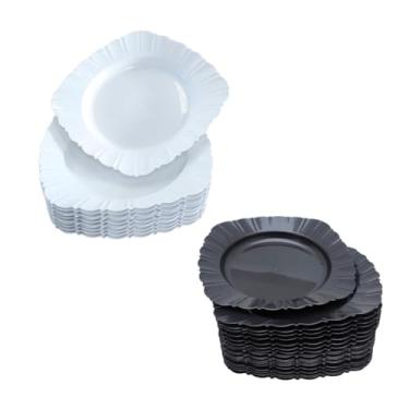 Imagem de Pratos Plástico Quadrado Resistente, Leve, Reutilizável, 23 cm x3 cm para Festas, Churrasco e Refeições Familiares, Leve para Transporte(Misto 25 Branco 25 Preto)