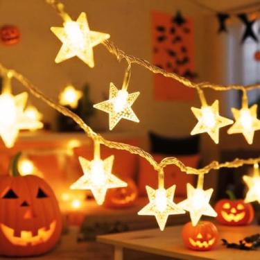 Imagem de Cordão de luzes estrelas, 80 LEDs de 80 cm, design decorativo para quarto, pátio, festa de casamento, iluminação interna e externa, quente