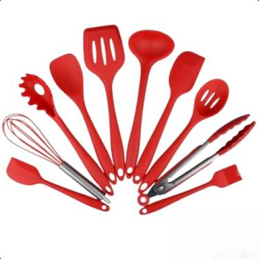 Imagem de Conjunto utensílios Kit 10 peças Talher de Cozinha Silicone (Vermelho)