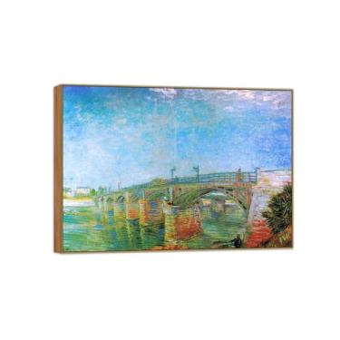 Imagem de Vincent van Gogh Famosa pintura em tela de arte de parede pronta para pendurar. Ponte do Sena. Imagem em moldura de madeira para decoração de sala de estar 90 x 125 cm 35 x 49 pol