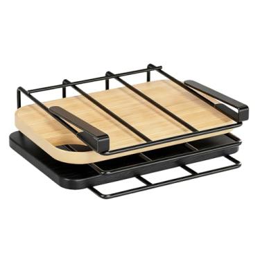 Imagem de Suporte de tábua de cortar de camada dupla sob o armário, suporte de toalha de papel, suporte de aço inoxidável, organizador de cozinha sem furos embaixo da prateleira do armário para utensílios de