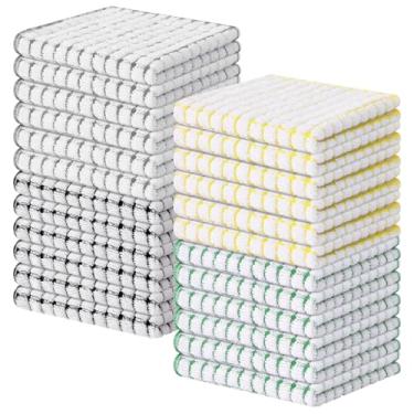 Imagem de Kitinjoy Pacote com 24 panos de prato de cozinha felpudos de algodão, 30,5 x 30,5 cm, panos de prato super macios e absorventes, panos de prato de secagem rápida para lavar pratos, multicoloridos
