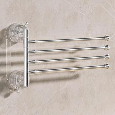 Imagem de Barra de toalha com ventosa para banheiro, toalheiro giratório de aço inoxidável, suporte de toalha giratório montado na parede para banheiro, cozinha (transparente, 4 braços)