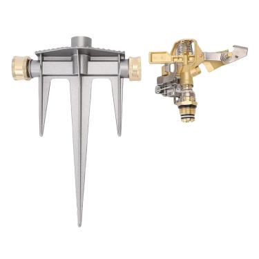 Imagem de Aspersor giratório de jardim, bico de latão resistente de 360 ​​graus, distância de pulverização de 49 pés, base de liga de alumínio para irrigação de gramado de pomar de quintal