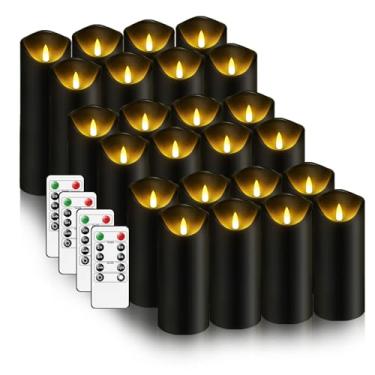 Imagem de kakoya Velas cintilantes sem chama, velas de pilar LED de plástico operadas por bateria com controle remoto e temporizador, conjunto de 24 (preto)
