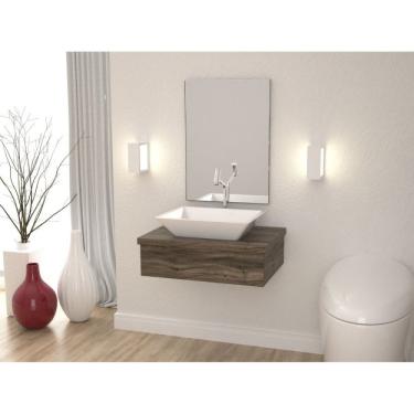 Imagem de Conjunto Bancada Para Banheiro Com Cuba Aria Rt41 E Espelheira 601w Metrópole Compace Carvalho Dark