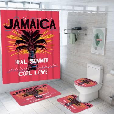 Imagem de Conjunto de cortinas de chuveiro Tropical Palm Tree Waterproof de 4 peças