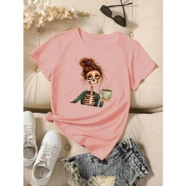 Imagem de Camiseta Feminina Estampa de Caveira, Roupa de Halloween - Dinka, p, r