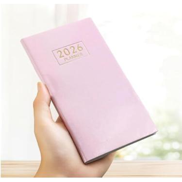Imagem de Agenda diária A6 2026, agenda de bolso com capa macia para bolsa, horário de trabalho e escola, rosa