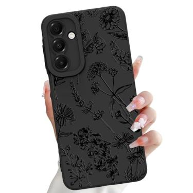 Imagem de OOK Compatível com Samsung Galaxy A16 5G, silicone preto flores silvestres padrão fofo, proteção de câmera TPU macia fina à prova de choque capa de telefone para mulheres meninas - preto flores