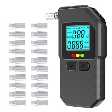 Imagem de Bafômetro, rastreador portátil de álcool BAC Tracker com circuito de nível laboratorial, processador dual-core, visor LED e LCD, detecção rápida, memória histórica, 20 bocais para casa, festa, preto
