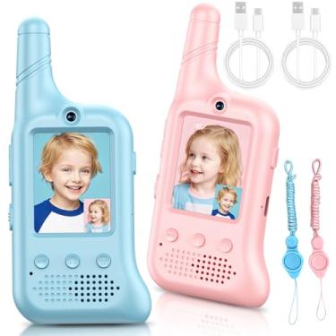 Imagem de Video Walkie Talkies for Kids Pack of 2, Rechargeable Long Range Video Intercom Walkies Talkies, Christmas Birthday Gifts for Family Games, Outside, Camping, Hiking Boys Girls Ages 3-12(Blue/Pink)