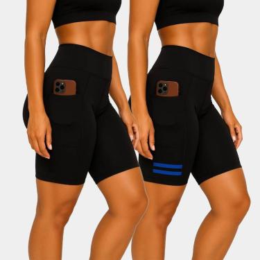 Imagem de Bermudas Ciclista Suplex Bolso Não Fica Transparente Cós Alto Kit ou Individual-Feminino