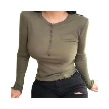 Imagem de Camiseta Feminina De Algodão De Manga Longa Slim Fit Moda Coreana Top 