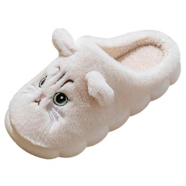 Imagem de Pantufas femininas com textura de um pé para inverno interior e parte inferior macia, Bege, 34