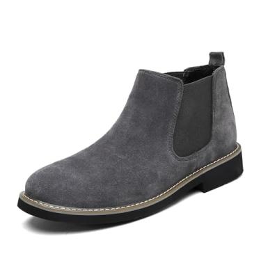 Imagem de Chelsea Botas masculinas clássicas para vestir, botas modernas, casuais, de couro poliuretano, botas de camurça para trabalho e negócios para homens, Cinza, 9