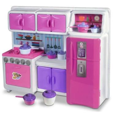 Imagem de Mini Cozinha Rosa Com Fogão Geladeira E Armário + Acessórios - Lua De 