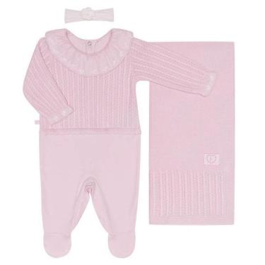Imagem de Saída Maternidade Tricô Bordado Rosa 3 Pçs Fofinho-Feminino