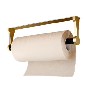 Imagem de SEIDO Suporte de toalha de papel com haste telescópica, suporte de papel toalha de aço inoxidável 304 sob o armário, suporte de rolo de cozinha dourado escovado, dispensador de papel toalha de parede