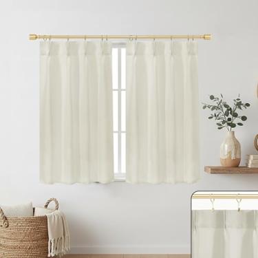 Imagem de Lino Rosa Cortinas de café 91 cm de comprimento para janela de cozinha sobre a pia, prega de beliscar, 80% blackout, creme moderno, estilo boêmio, casa de fazenda