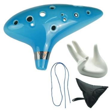 Imagem de menolana Ocarina de cerâmica com 12 furos - Brinquedo educativo musical - Presente perfeito para meninas e meninos, Azul Claro
