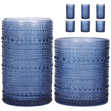 Imagem de Moretoes Conjunto de 6 copos Hobnail Highball de 340 g e copos de coquetel de 293 ml, copos de vidro Boho em relevo transparente para bar de cozinha, conjunto de copos para uísque, cerveja, suco