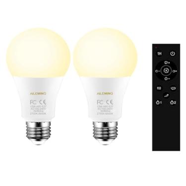 Imagem de AILEMING Lâmpada LED inteligente E27 com controle remoto de 2,4 GHz, A19 12W 1000lm regulação contínua para sala de estar, calmante de humor, equivalente a 100 W, regulável 2700-6500K, 2 lâmpadas e 1