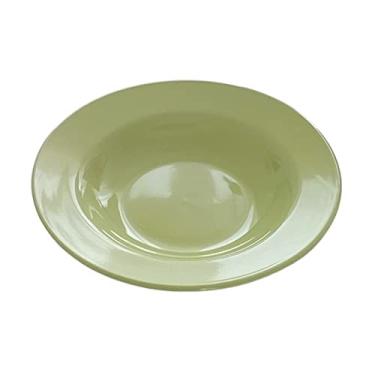 Imagem de KEG801302 Pratos simples tigela de massa verde prato de sopa de cerâmica tigela de sopa para restaurante café tigela de salada cor sólida prato de sobremesa prato redondo prato fundo prato de jantar