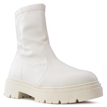 Imagem de RF ROOM OF FASHION Botas Chelsea femininas de salto grosso com sola elástica, PU branco - meia, 38