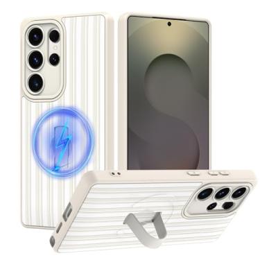 Imagem de tharlet Capa compatível com Samsung Galaxy S25 Ultra com alça de dedo, compatível com MagSafe, linda estampa listrada para mulheres e meninas, capa protetora antiarranhões para Galaxy S25 Ultra